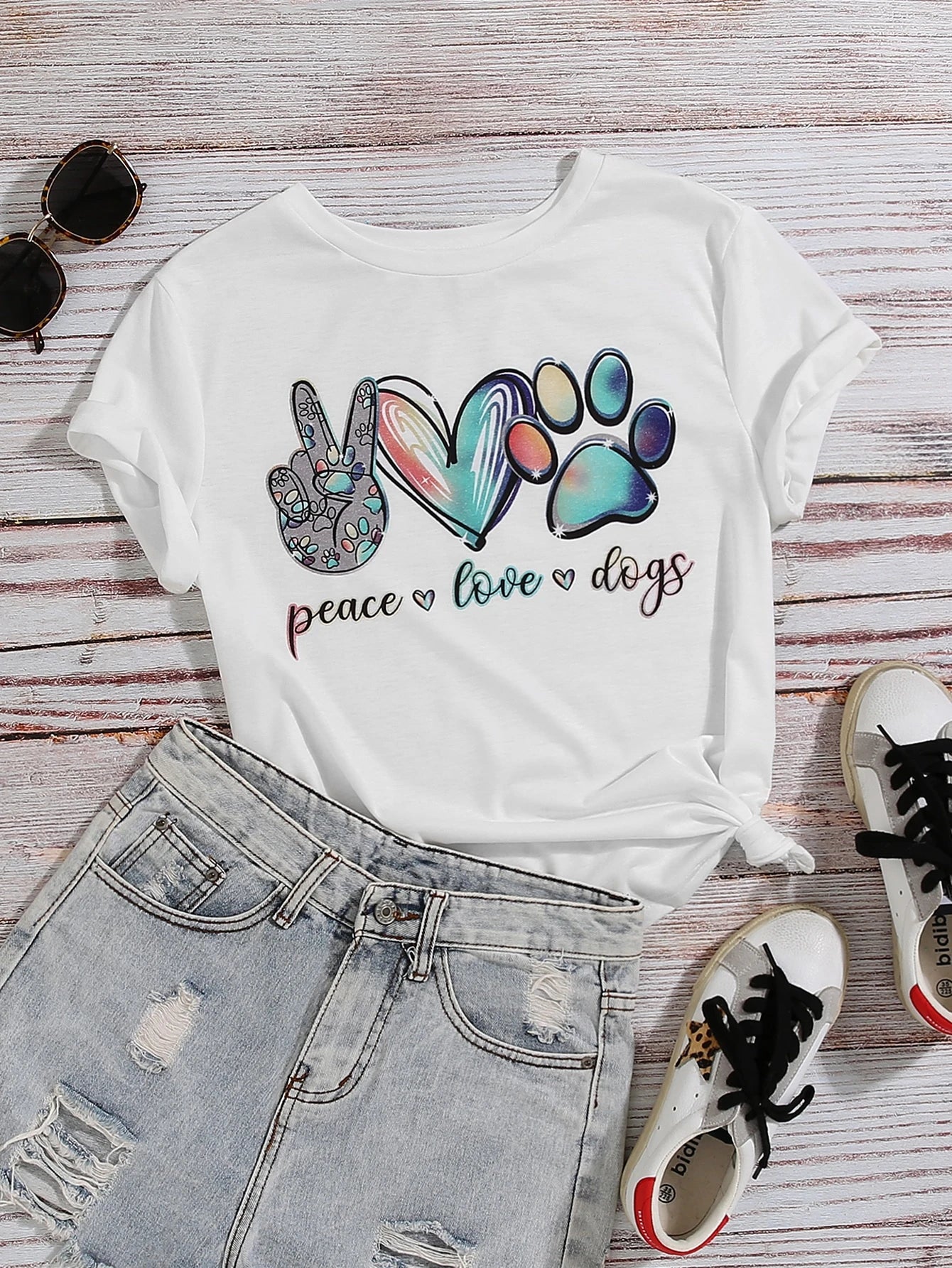 SHEIN LUNE Camiseta "peace - love - dogs"