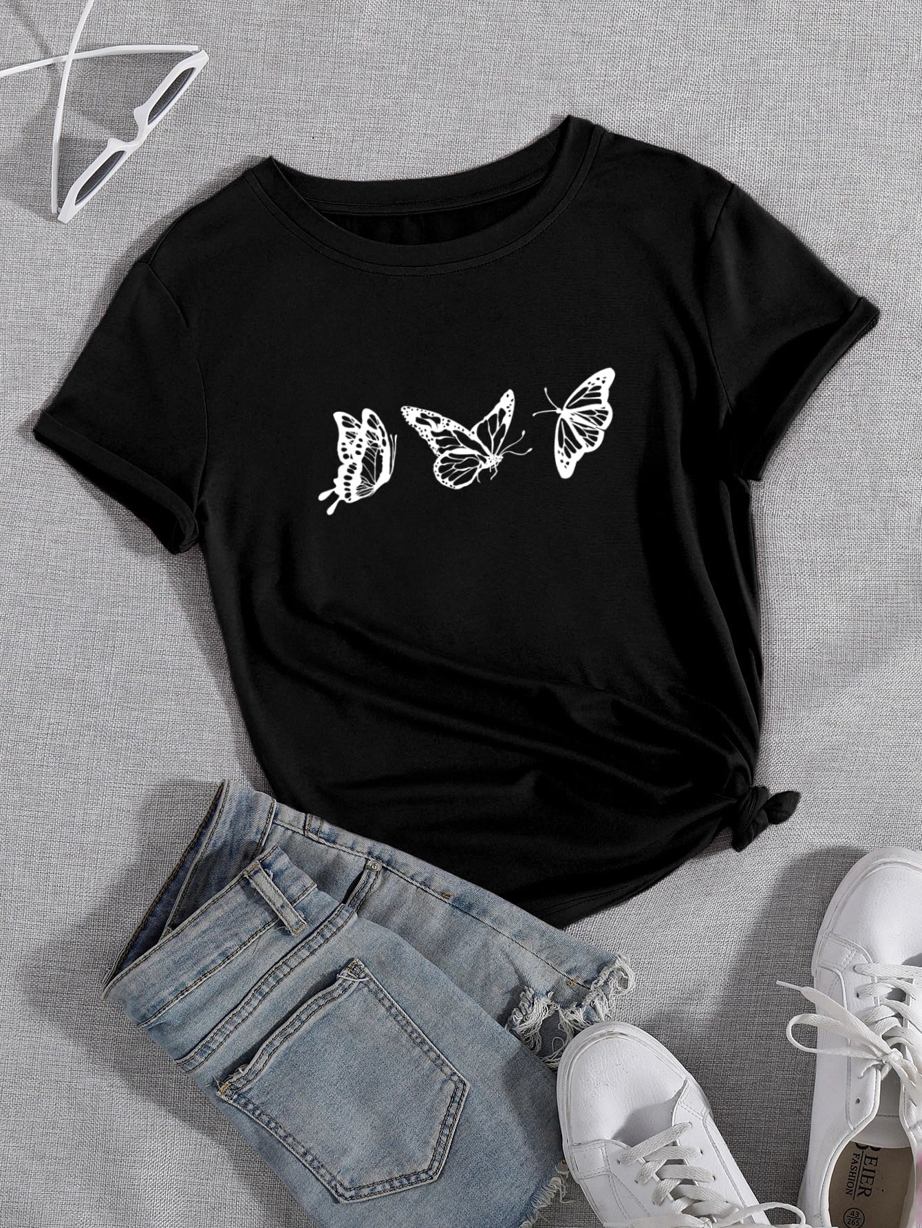 LUNE Butterfly Print Round Neck Tee