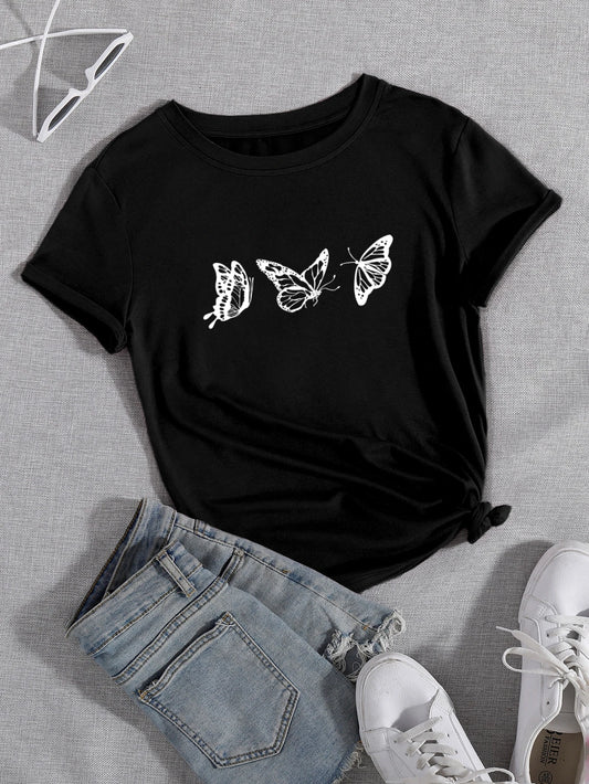 LUNE Butterfly Print Round Neck Tee