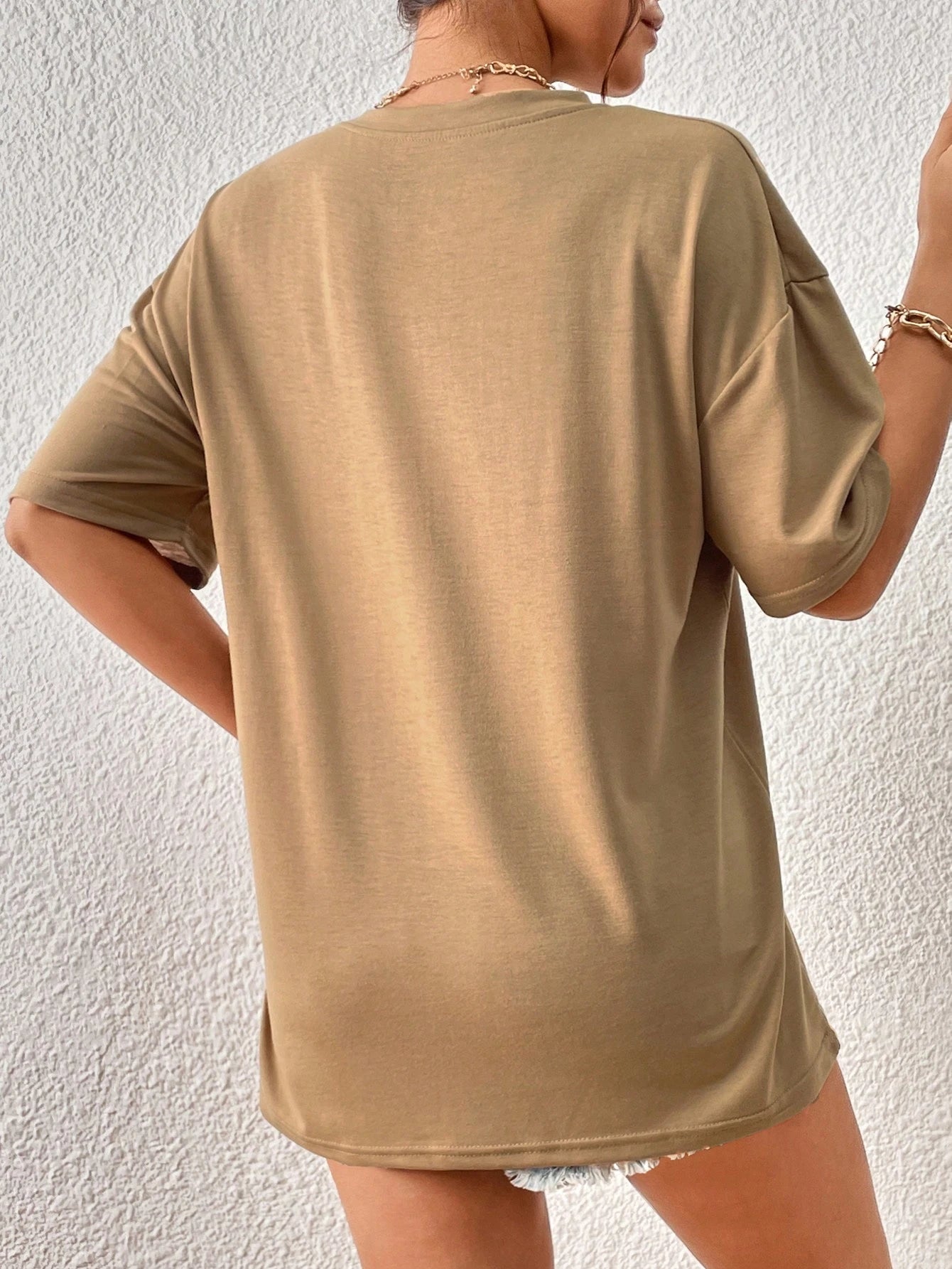 INAWLY Camiseta de hombros caídos unicolor