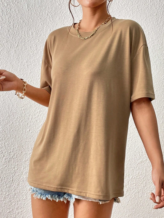 INAWLY Camiseta de hombros caídos unicolor